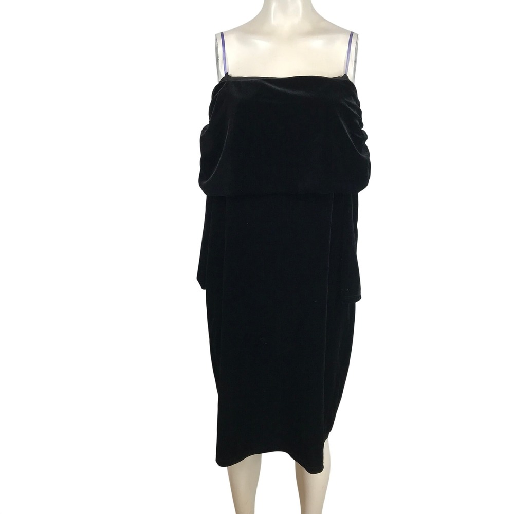 Travelers Collection by Chicos Black Velvet Off the Shoulder Popover Dress Sz 2